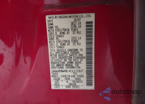 2008 Nissan Frontier Se from USA, damaged, VIN 1N6AD09W48C412297
